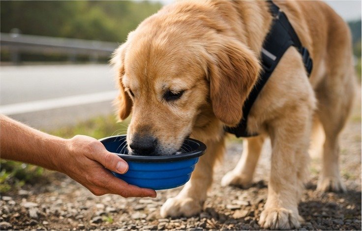 Pet bebendo água em parada programada